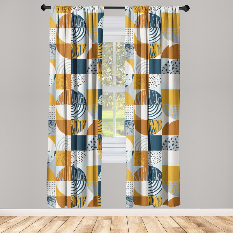 Geometric Blue and Yellow Microfiber Room-Darkening Curtain Panels