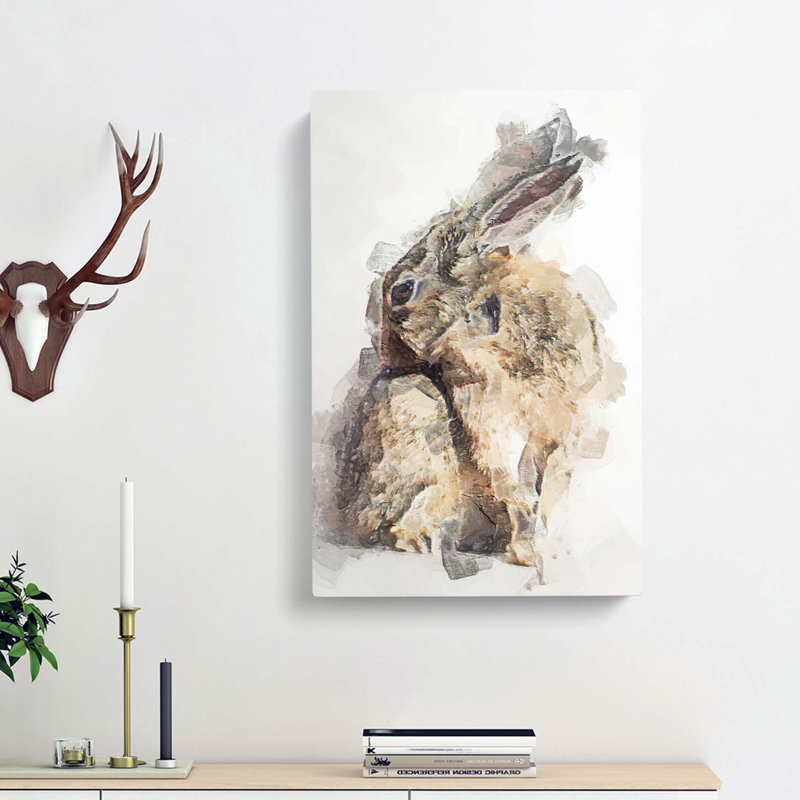 Brown Rabbit In Abstract - Wrapped Canvas, 60cm H x 40cm W x 3cm D
