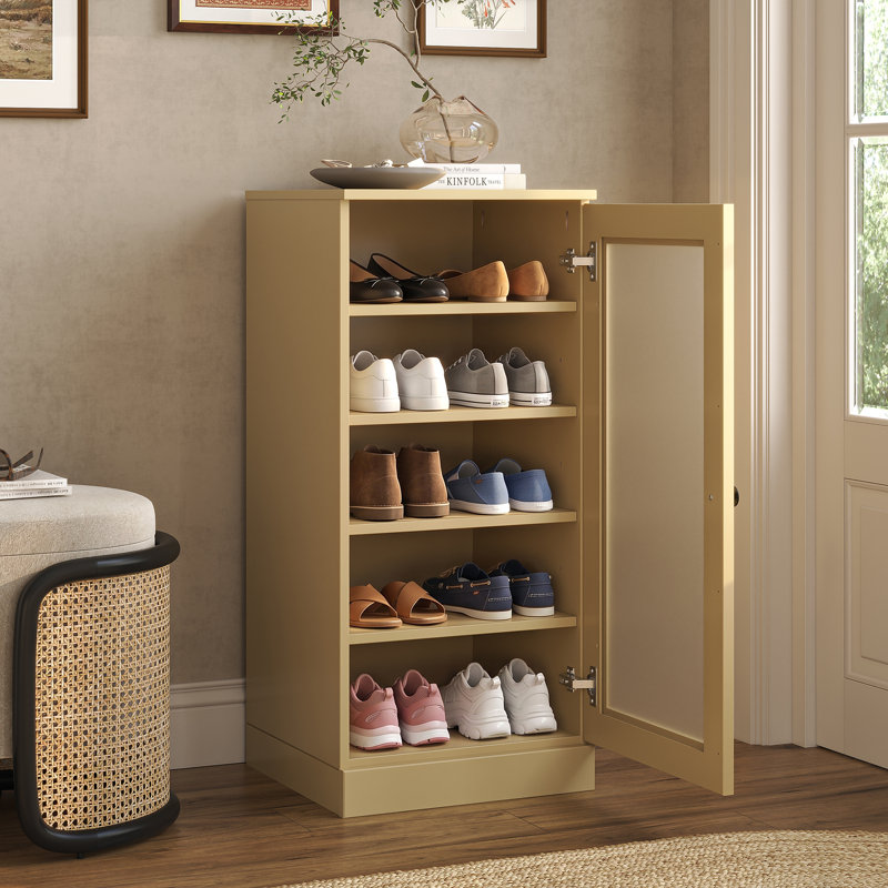 Armoire de rangement 100% en bois massif avec porte étroite en verre dépoli avec tablettes réglables, rangement empilable peu encombrant, l 16,5 po x H 35,75 po