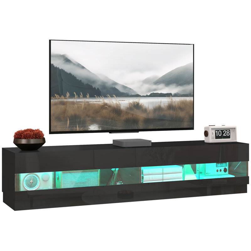 Meuble télé ultrabrillant pour téléviseur de 75 po ou moins avec lumière DEL noire