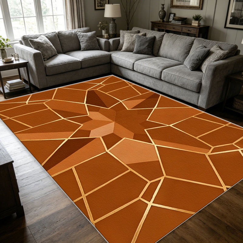 Terracotta Gold Geometric carpet-easy to clean, machine-washable, soft and comfortable; suitable for door mats, kitchens, living rooms, bedrooms, corridors, and laundry areas. Easy to clean, durable carpet for home decoration.