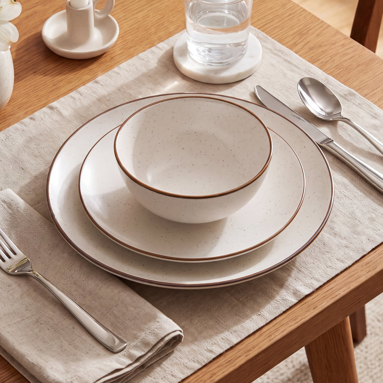  Sesame 12 Piece Stoneware Dinnerware Set, Service for 4, Cream