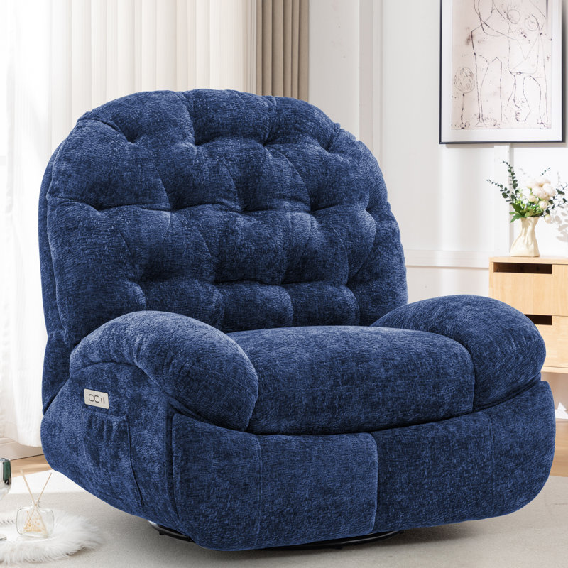 Recliner Chair, Manual Recliner ,small Recliners For Small Space, Soft Fabric Upholstered Recliner With Side Pockets, Blue