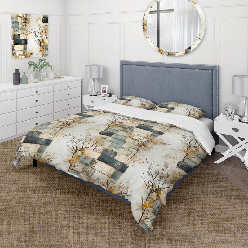 Literie Grey Cubic Botanical Dreams, Housse de couette pour très grand lit et 2 très