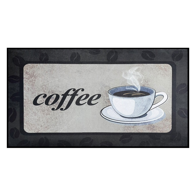 28" X 17" - Black Coffee Modern Non-Slip Washable Low Pile Kitchen Mat, Rectangle 1'5" x 2'4"