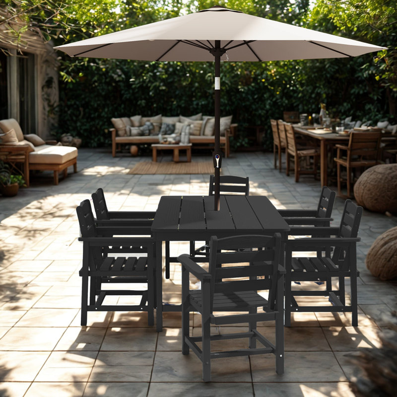 Black All-Weather Outdoor Patio Dining Set (7-Piece), Black