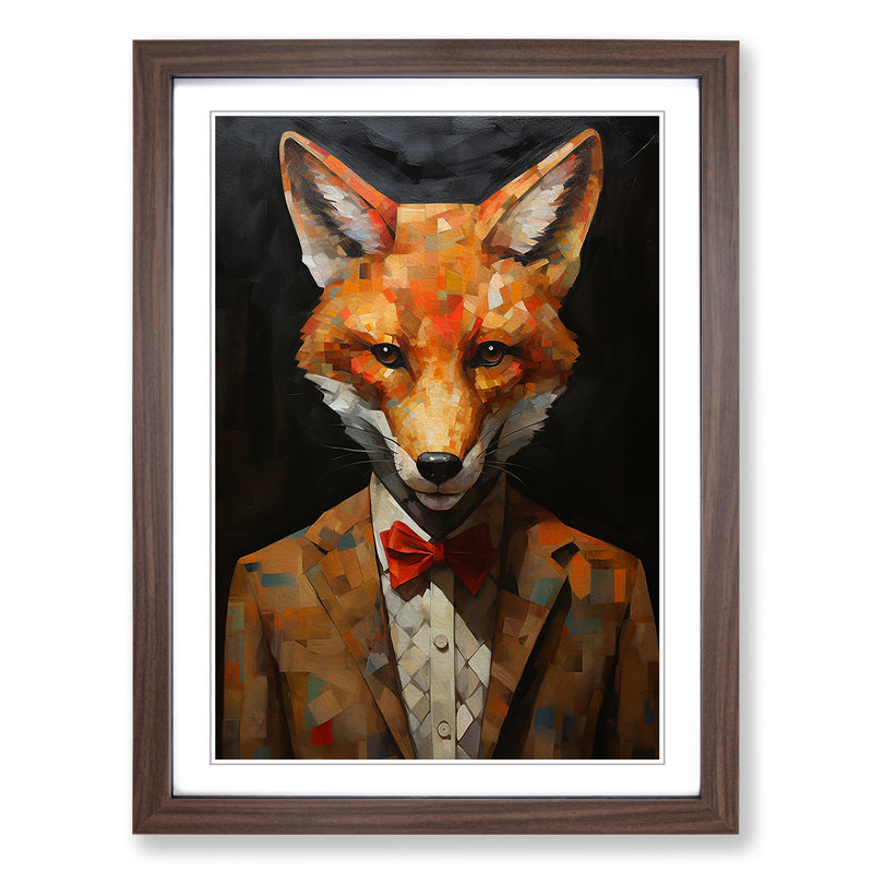 Fox Dadaism No.3 - Single Picture Frame Print on Wood, Walnut, 46cm H x 34cm W x 2cm D