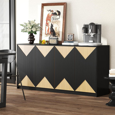 65" Fluted Cabinet Sideboard Buffet With Storage, 4 Doors Wide Credenza Console Cabinet With Adjustable Shelves, Farmhouse Coffee Bar TV Cabinets For by Ebern Designs