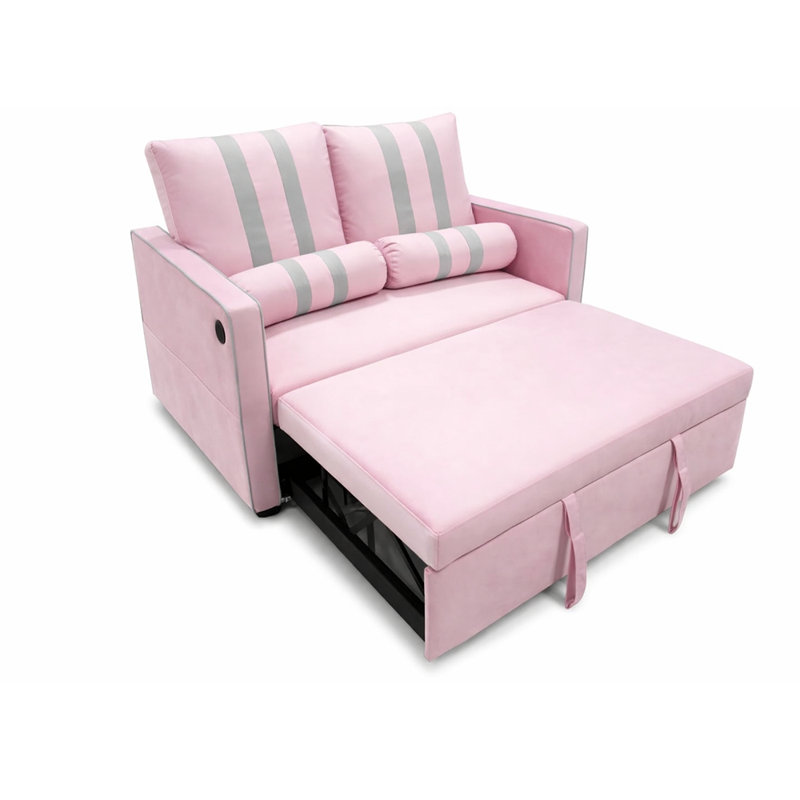 Canapé-lit 2 places escamotable avec port de charge USB, dossier réglable à 3 positions, causeuse convertible moderne avec panneaux d'accoudoirs élastiques pour le salon et la chambre d'amis, largeur 68,5 po
