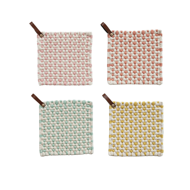 Ensemble de poignées en coton Creative Co-Op, Cream/Berry/Terra-cotta/White