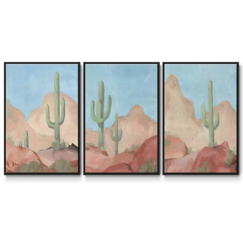 Sunny Saguaro I, ensemble de 3 toiles encadrées sur toile, Noir, H 36 po x l 72 po