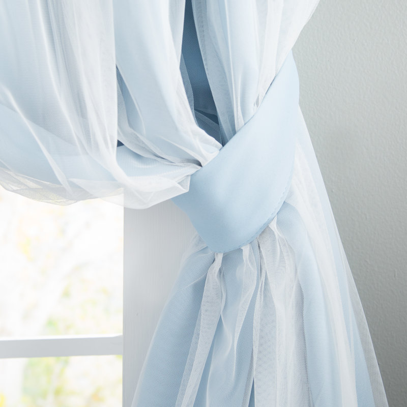 Fortuna Brockham Solid Tulle Overlay Room Darkening Grommet Curtain Panels, Sky Blue, 52" W x 96" L