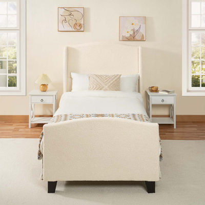 Structure de lit simple avec tête de lit haute rembourrée, velours en peluche, support à 12 lattes, pieds en bois massif, aucun sommier requis