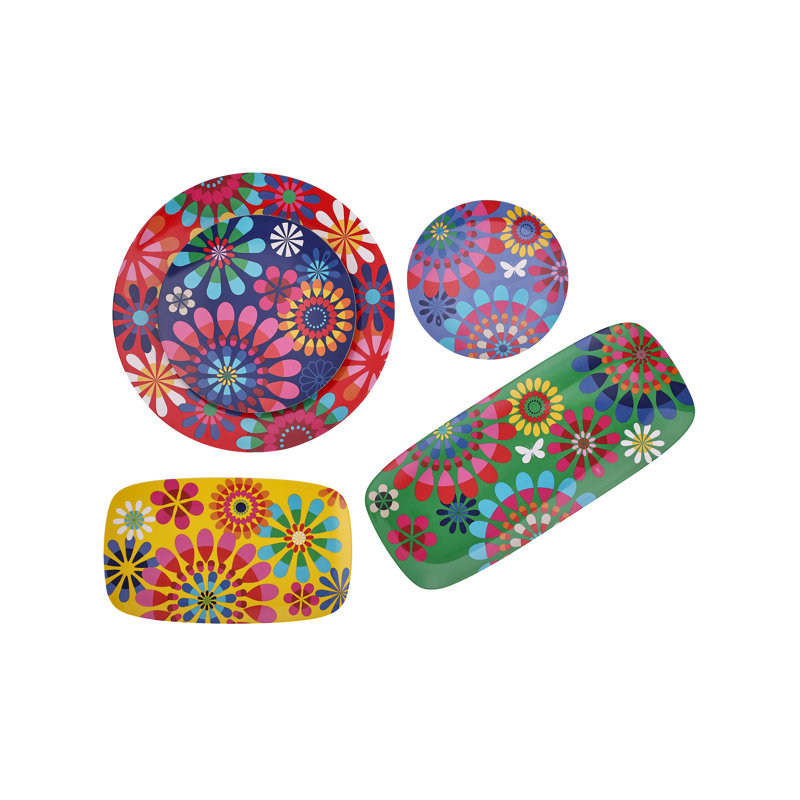 Festival Multicolor Melamine Round Salad Plates Set of 4