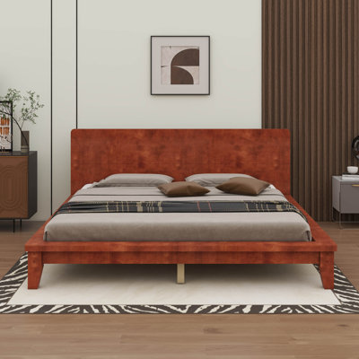 Base de lit plateforme avec tête de lit haute, support à lattes de bois, aucun sommier requis