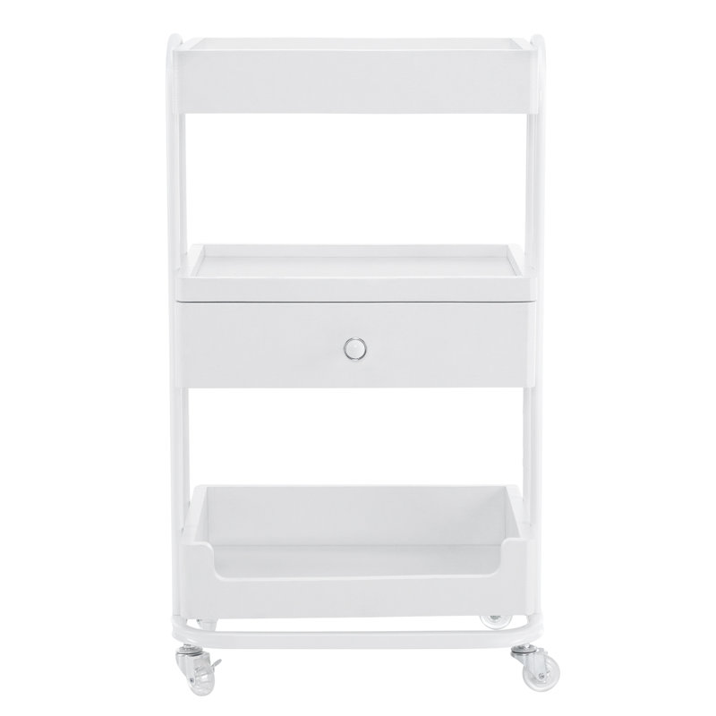 Utility Trolley with Wheels and Drawer, Stylist Rolling Storage Cart, White