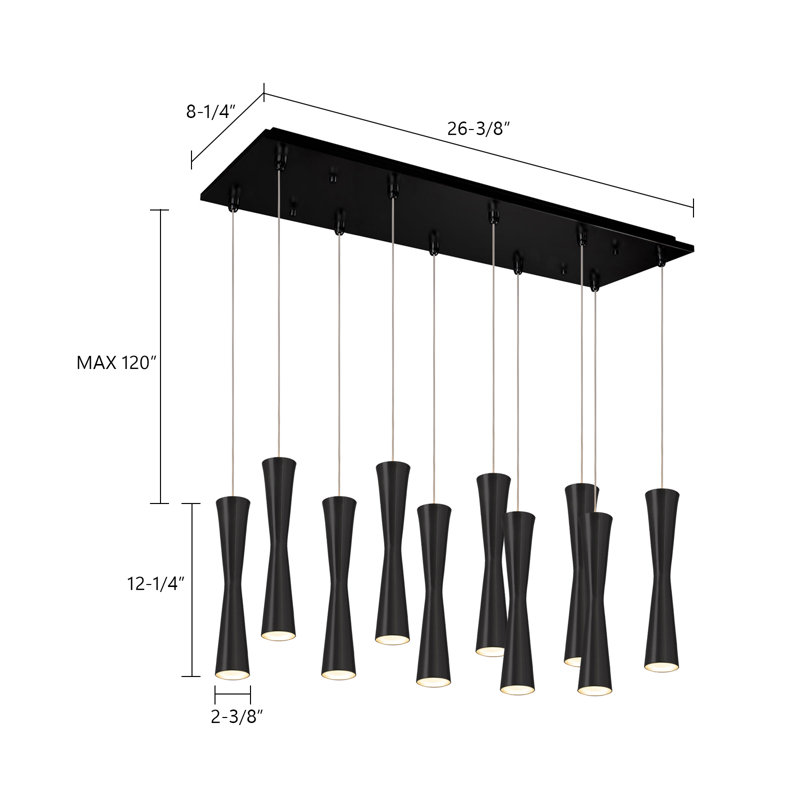 Robson 27-in Black 10-Light Multi Pendant, 10 Lights, Black, 140 W