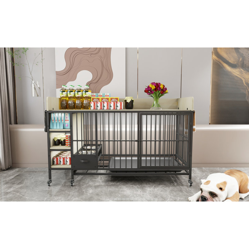 Cage en fer pour animaux de compagnie avec main courante et fonction - Matériau, Naturel