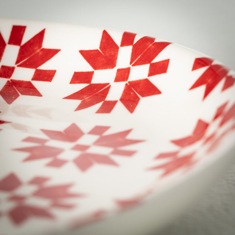 15.25"L Quilt Pattern Ceramic Platter; Red