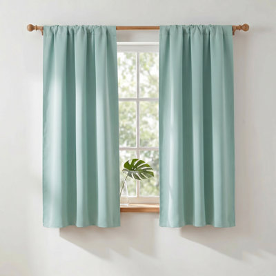 Kitchen Curtains, Short Blackout Drapes, Thermal Insulated Rod Pocket Window Treatment Draperies for Nursery, Aqua Blue