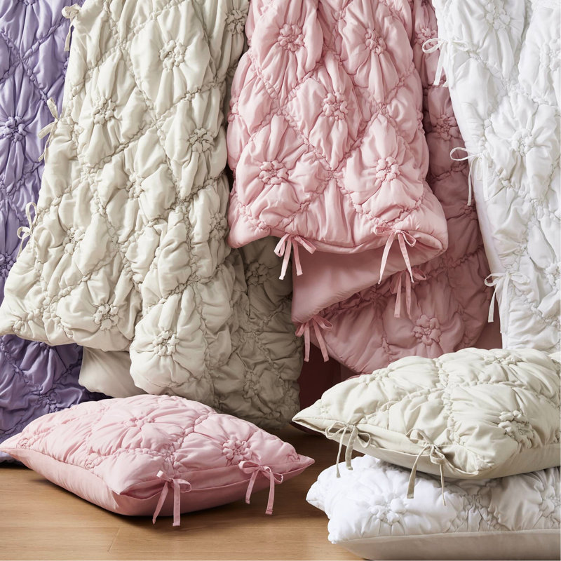 Très grand édredon floral mauve avec accents de cravate et broderie décontractée, confort en nuage, utilisation en toutes saisons, lavable à la machine 3 pièces, franges élastiques, douceur, confort,