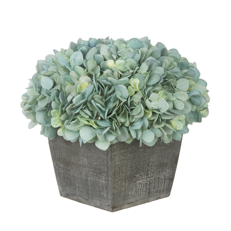 Arrangement d'hortensias artificiels bleu sarcelle en pot, Bleu sarcelle