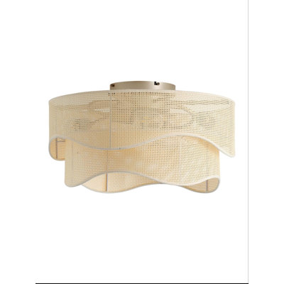 Ventilateur de plafond encastré avec lumières, ventilateur de plafond Boho à profil bas avec télécommande, rotin en cage avec 6 vitesses (beige)