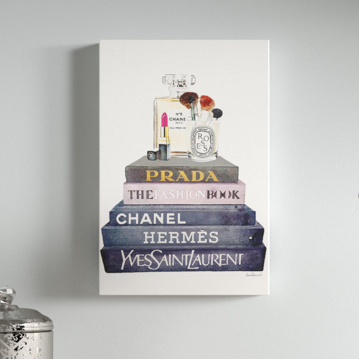 Ensemble de livres de mode avec aquarelle de maquillage par Amanda Greenwood - reproduction, H 30 po x l 24 po, Toile tendue