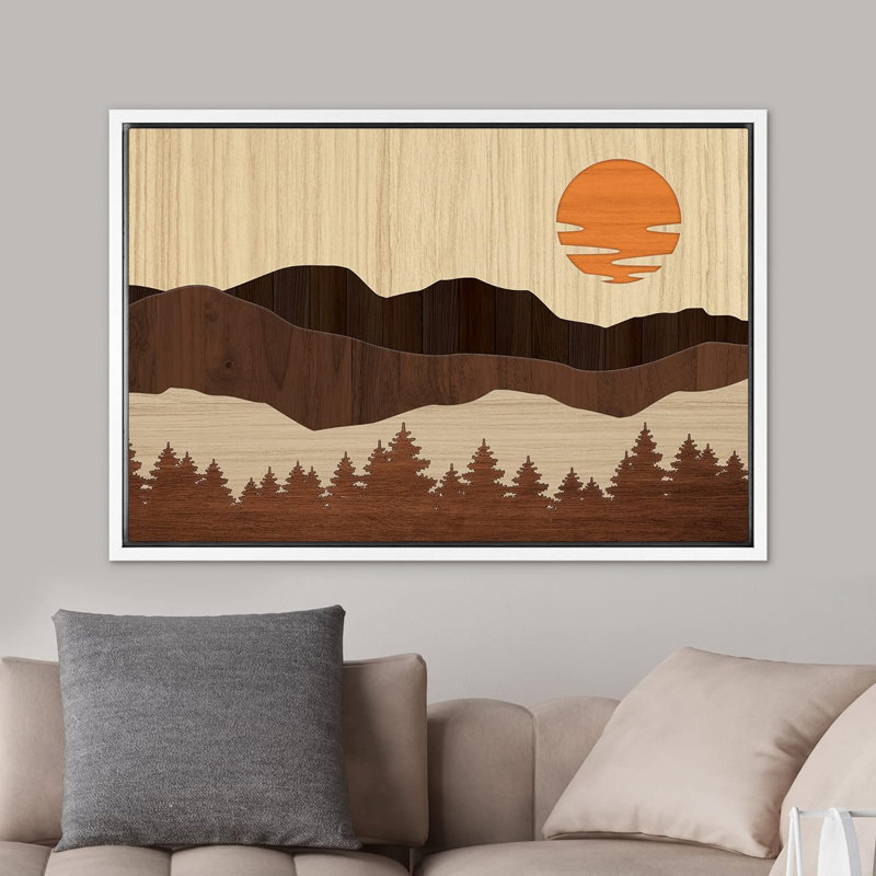 Western Wood Effect Landscape " Wood Effect Panel Sunset Forest Mountain Range Nature Artwork Art Modern Zen Countryside/Farm "