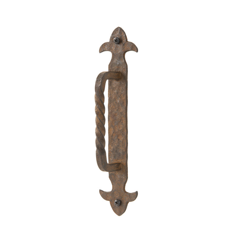 Hand-Forged Oxidized Wrought Iron Door Handle, 8"