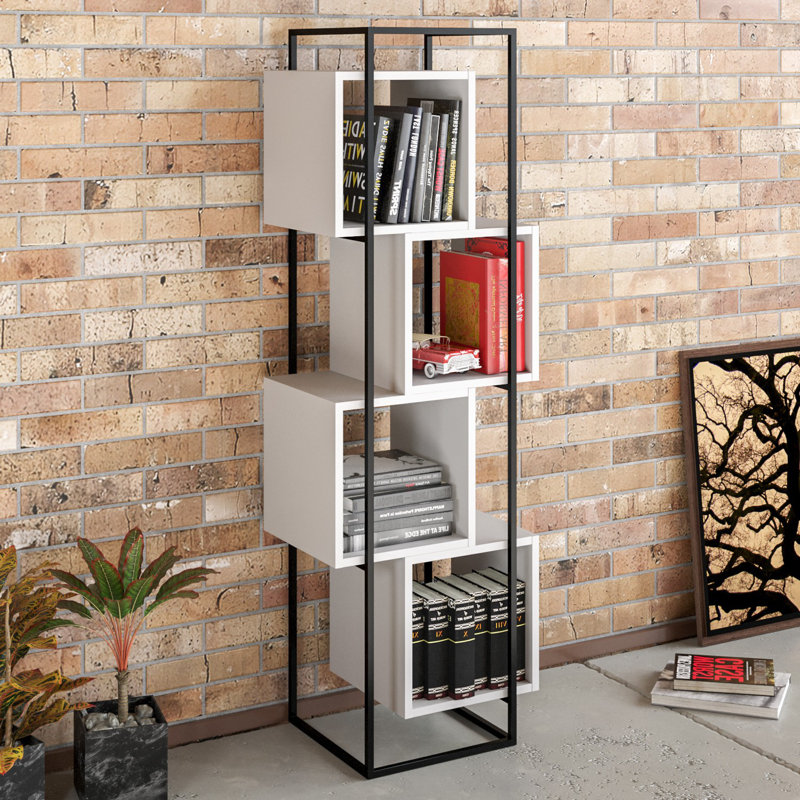 Agda 160cm H 38cm W Geometric Bookcase, White/Black