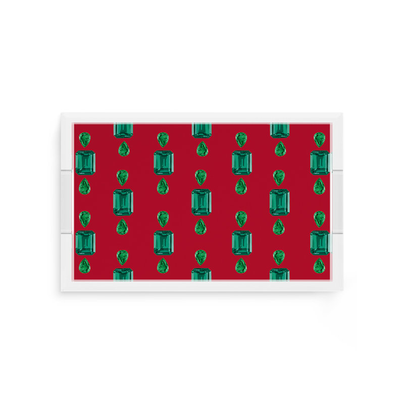 Gem Emeralds Red Acrylic Rectangle Decorative Tray, 12.5"W x 7.75"D x 2"H