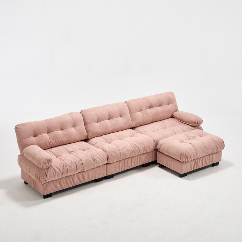 Deep Seat Sectionals, Wood Frame Pink Modern L Shaped Sofa For Home
