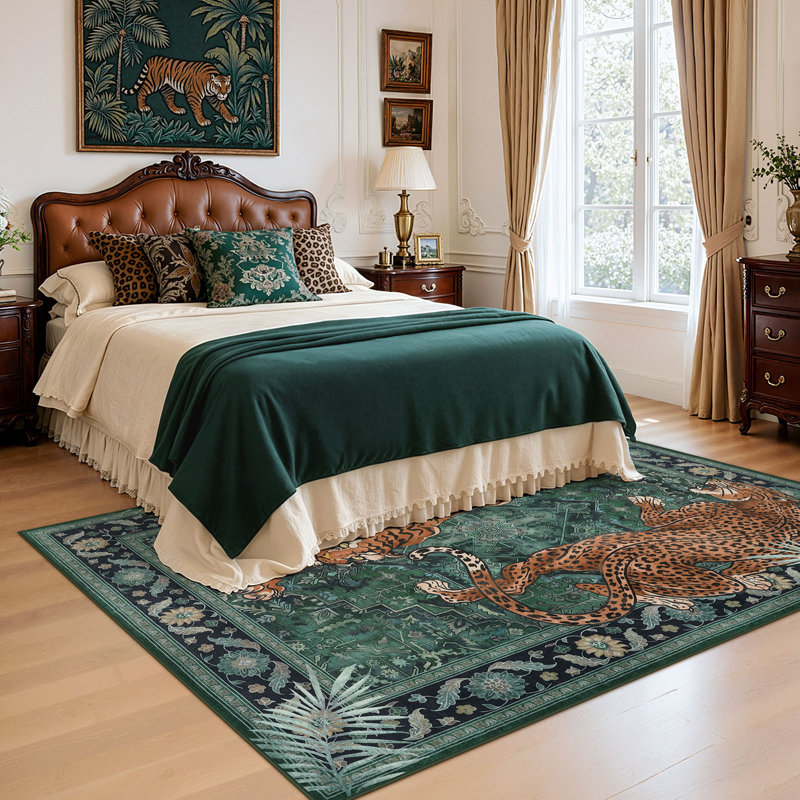 Tapis intérieur doux et antidérapant Boho, Vert, Rectangle 5' x 7'