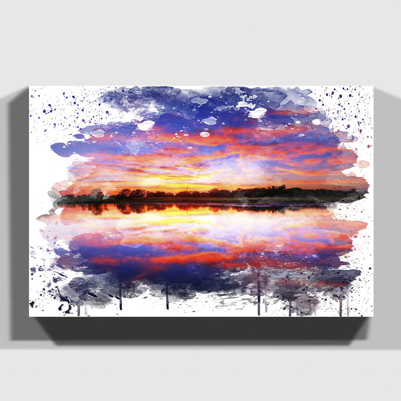 Landscape Evening Sunset Lake - Wall Art, 40cm H x 60cm W, Wrapped Canvas