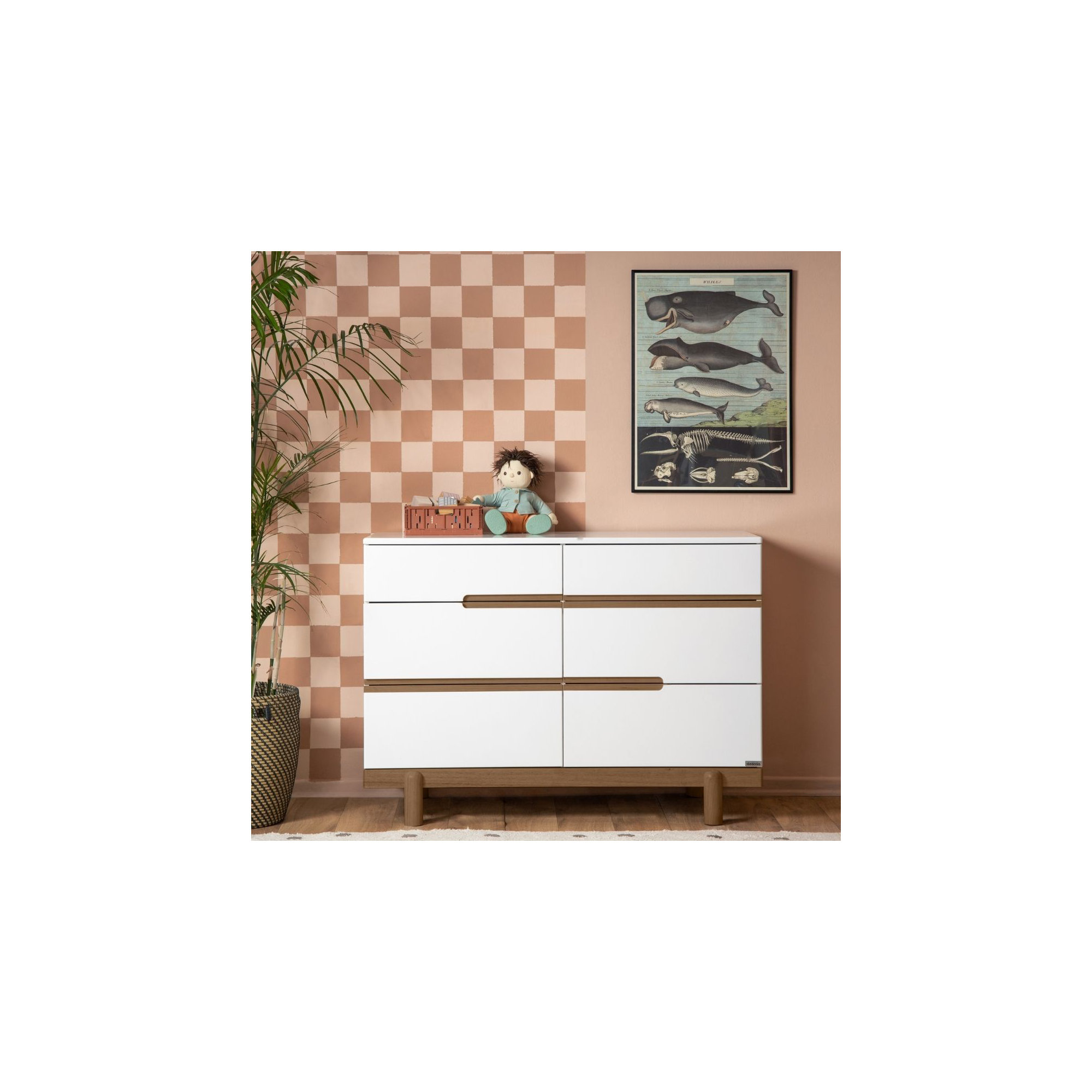 Bliss 6-Drawer Dresser, White/Walnut