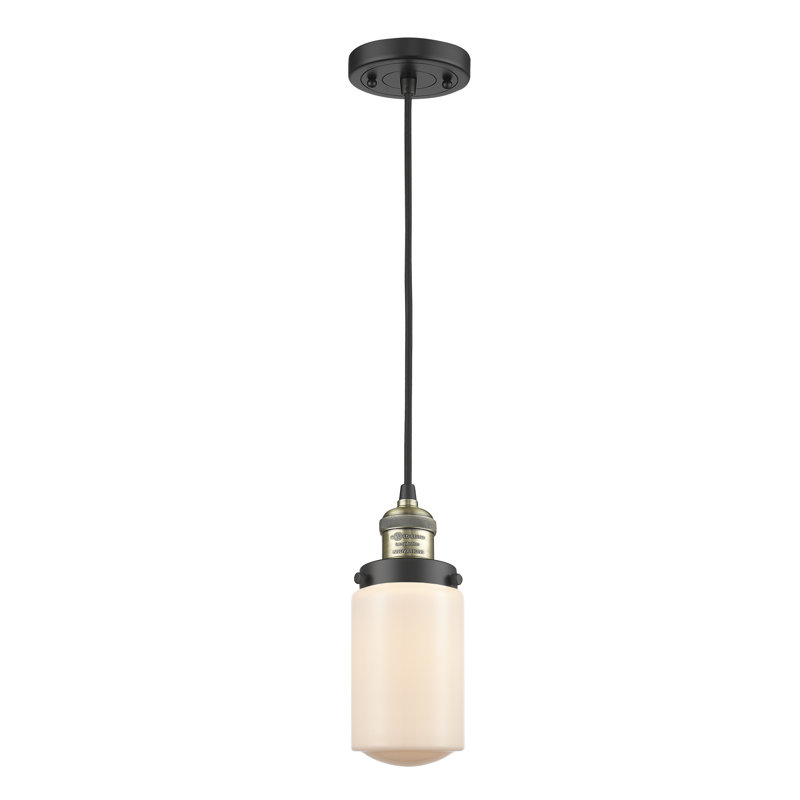 Luminaire suspendu 1 lumières scolaire single Saroyan, Blanc mat, Laiton antique noir, Ampoule non incluse