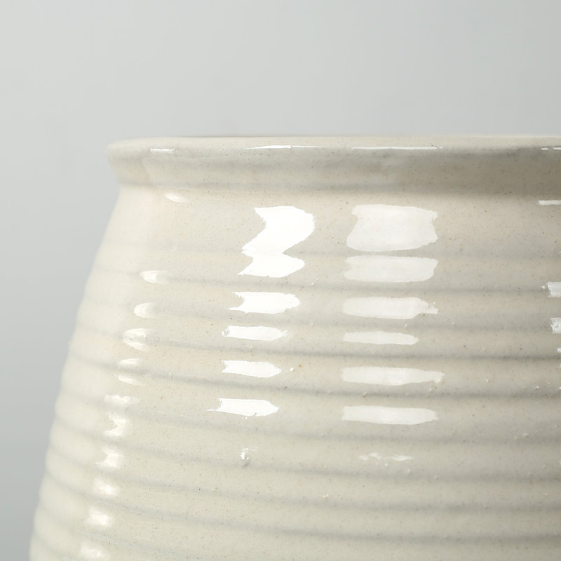 Approx. 12 Inches High Off White Ceramic Coil Pot, 12" H x 8.3" W x 8.3" D