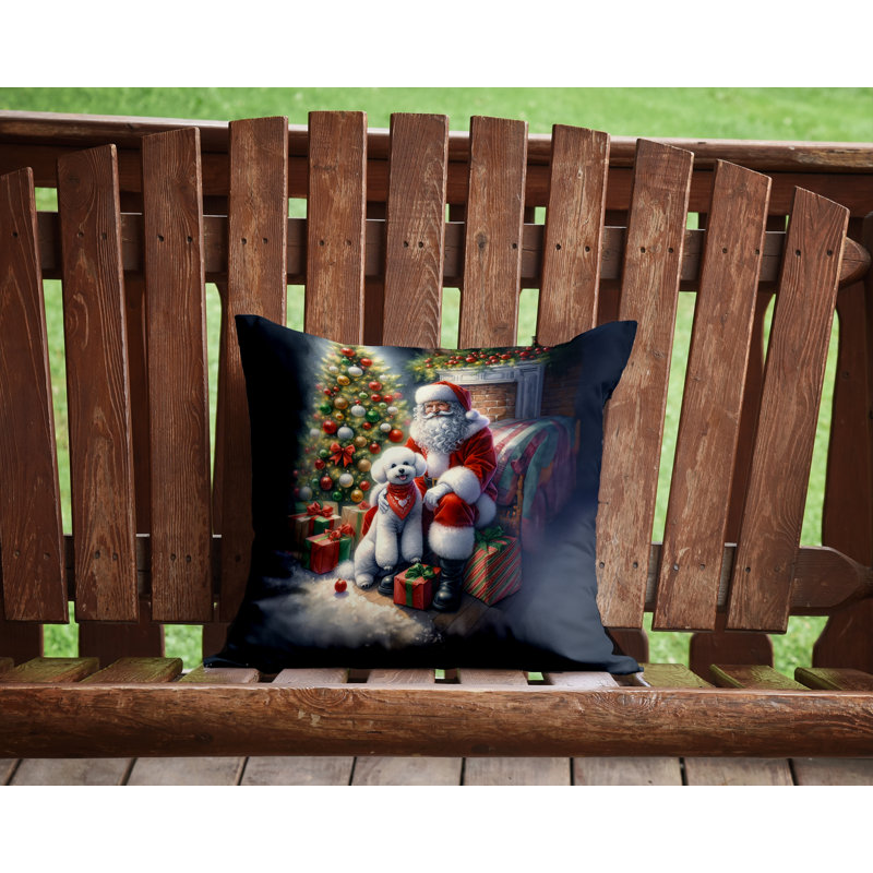 Coussin Bichon Frise et Père Noël, H 14 po x l 14 po