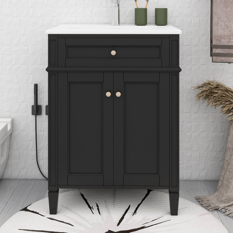 Meuble-lavabo 24 po avec lavabo, 2 portes à fermeture douce et un tiroir basculant, Noir
