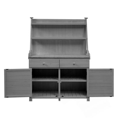 Table de jardin en pot 65 pouces, poste de travail en bois de sapin avec tablette de rangement, tiroir et armoire pour le jardinage organisé
