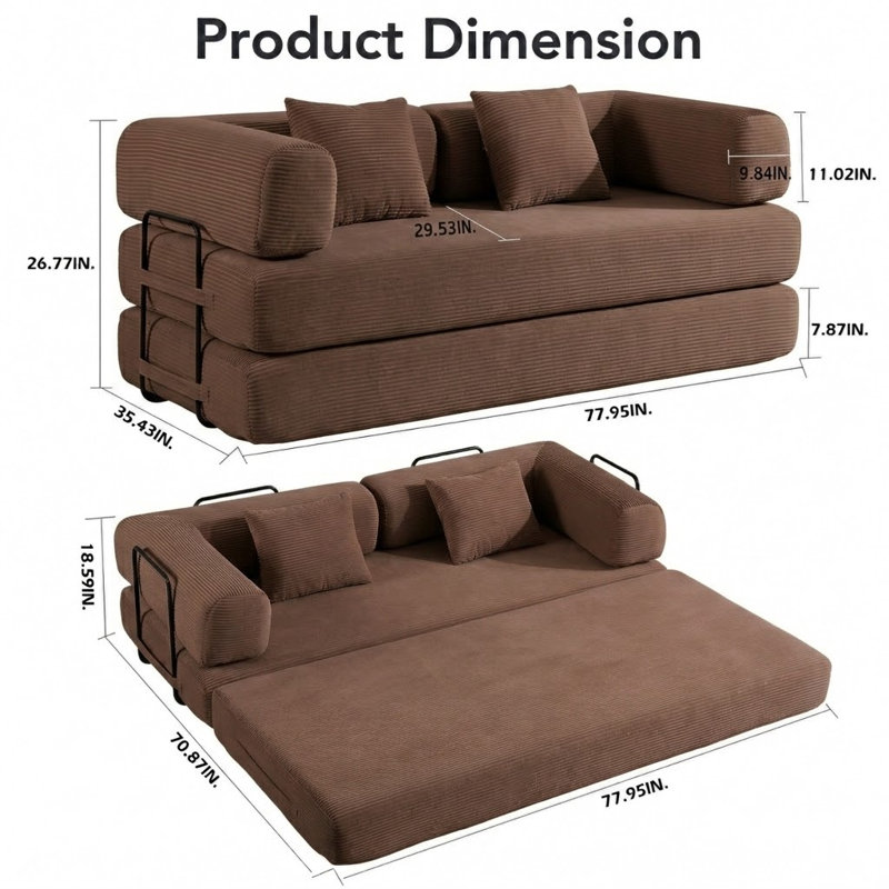 Boneless Modular Compression Sleeper Sofa, Brown