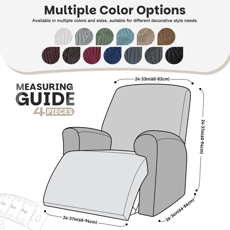 Housse pour fauteuil inclinable en élasticité en jacquard 4 pièces Tiba, Noir