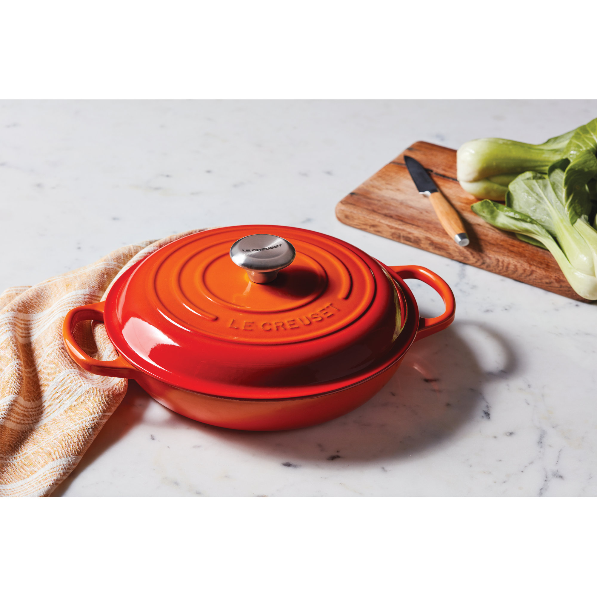 Le Creuset Signature Enameled Cast Iron Braiser with Lid, Flame, 3.5 quarts