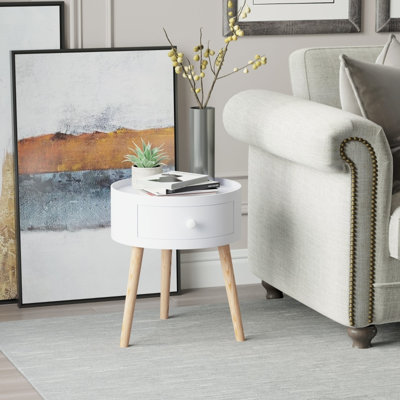 Side Table, Round Bedside Table with Drawer 38*38*45 cm Manufactured Wood 1 Piece Overbed Table Multicolor Round Shape
