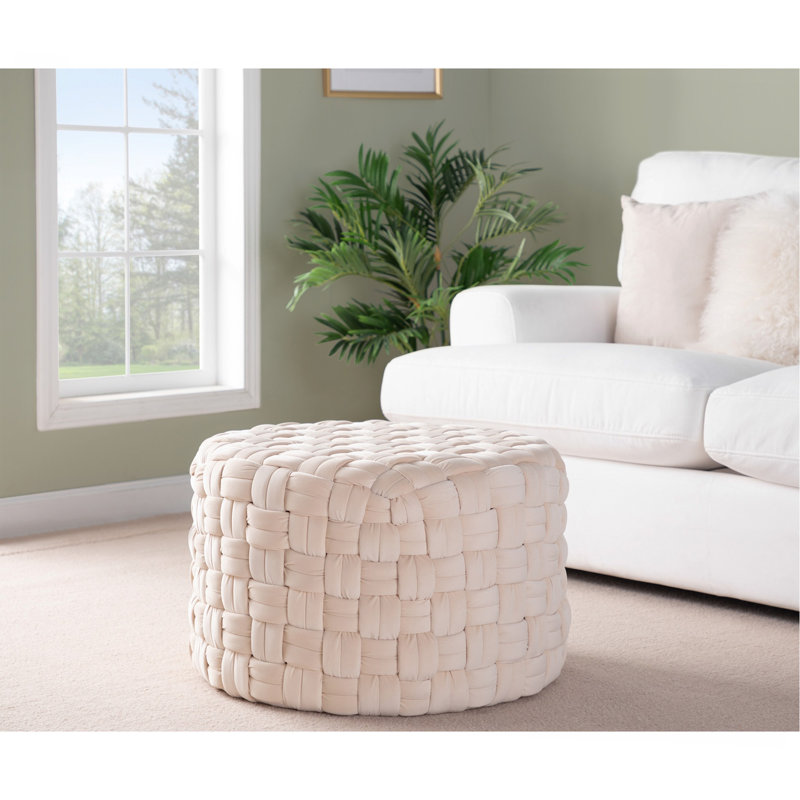 Repose-pieds rond 24 po en velours crème, Crème