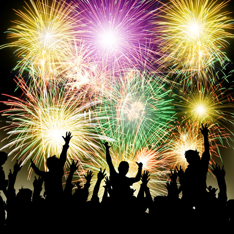 Fireworks With Happy People by Iprostocks - Wrapped Canvas Print, 122cm H x 122cm W