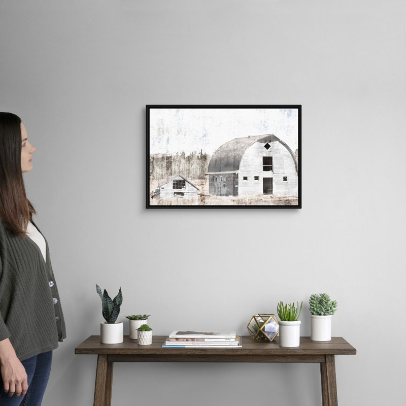 Reproduction d’art sur toile, "Broken White Barn" par Milli villa, H 18 po x l 26 po x P 1,75 po, Cadre noir