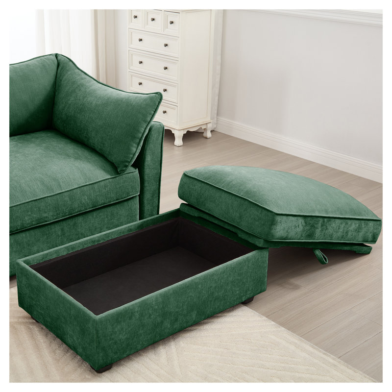 Canapé à 2 places en chenille vert avec tiroirs de rangement coulissants et accoudoirs en forme de croissant - Causeuse moderne peu encombrante pour les petits salons