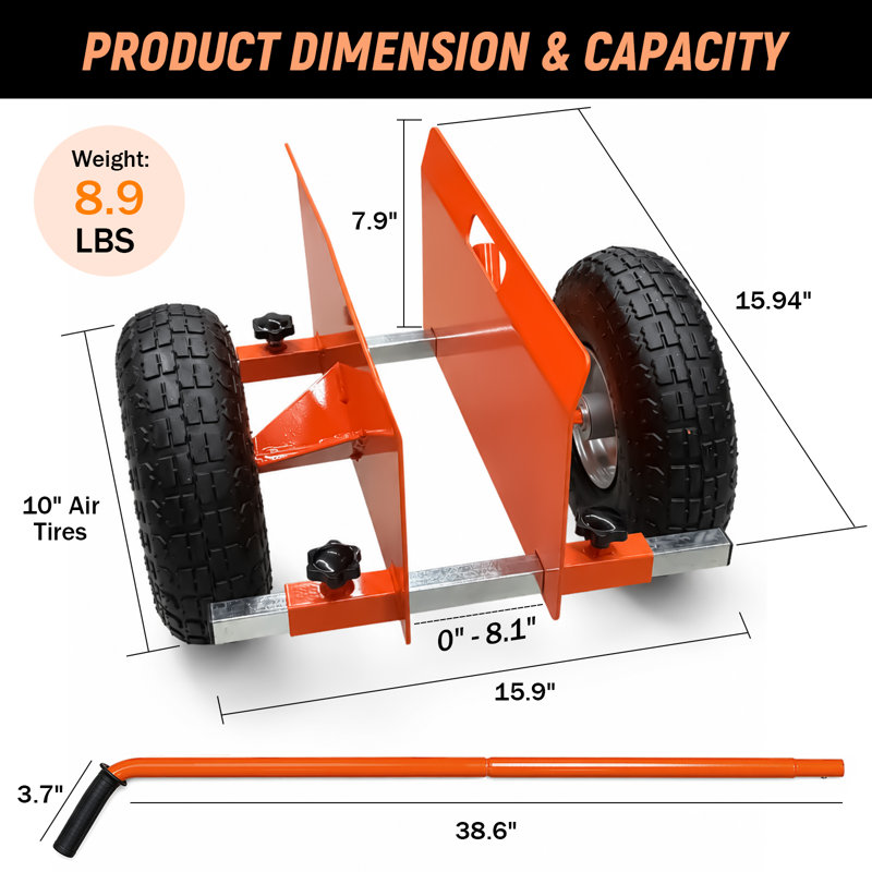 500 lb. Capacity Adjustable Panel Dolly with 10-Inch Pneumatic Wheels